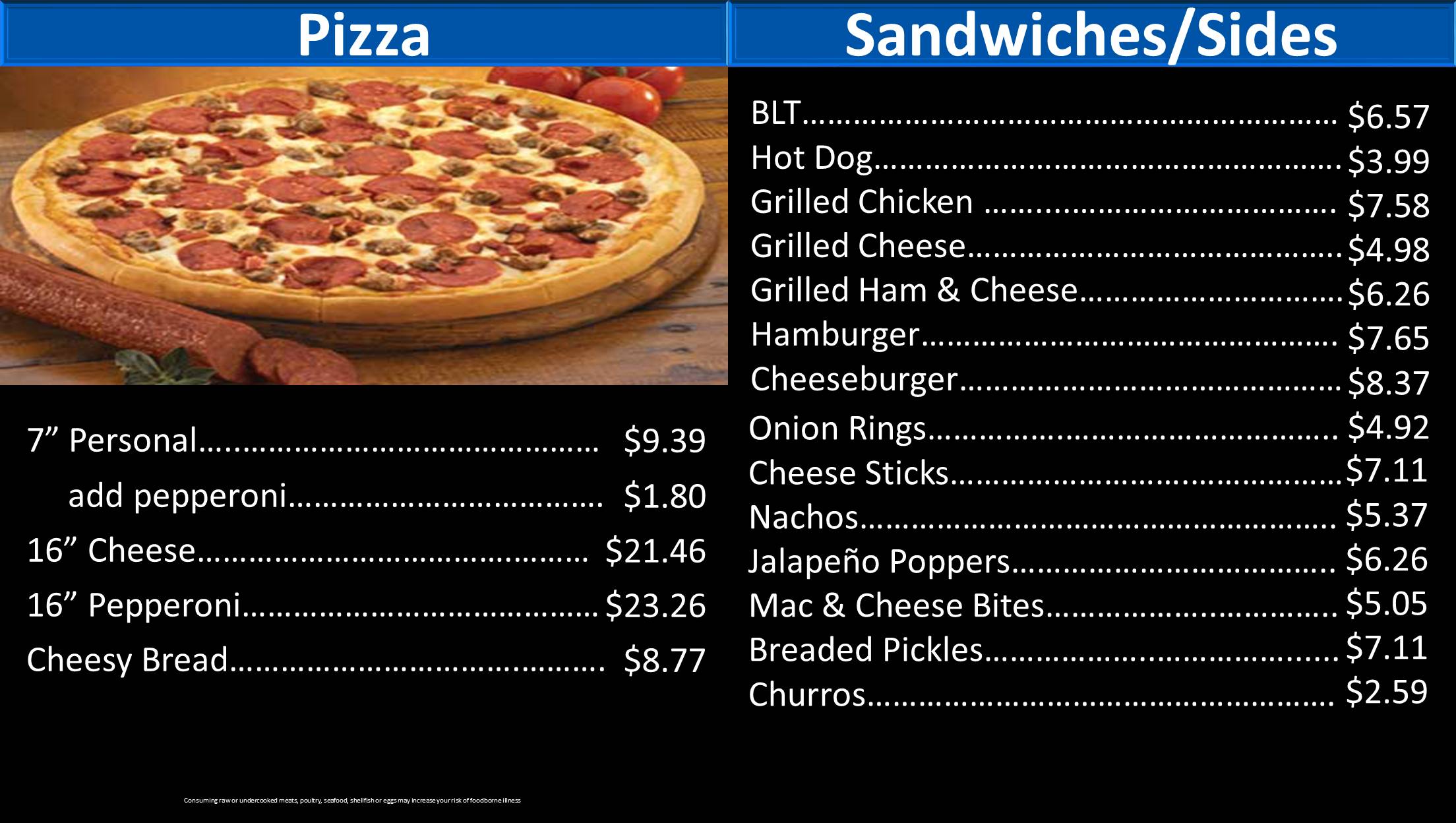 snack bar menu